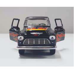 Miniatura 1/32 1955 Picape Chevy Preto Chamas - Camionete Pickup