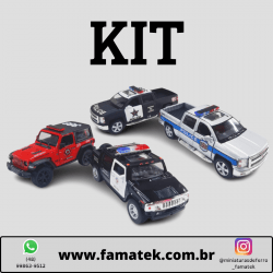 1/40, 1/46, 1/34 - Kit 4 Viaturas (2 Silverado policiais 1/46, 1 Wrangler bombeiros 1/34 e 1 Hummer policial 1/40) Viaturas de Emergência Estrangeiras