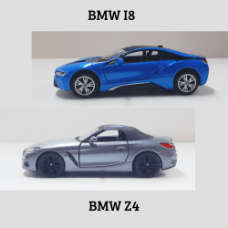 Kit 4 Carros BMW - 2(duas) I8 e 2(duas) Z4 em cores de sua preferência - Escalas 1/34 e 1/36