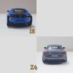 Kit 4 Carros BMW - 2(duas) I8 e 2(duas) Z4 em cores de sua preferência - Escalas 1/34 e 1/36