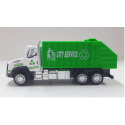 Miniatura Brinquedo Som e Luzes Caminhão de de lixo verde 17cm