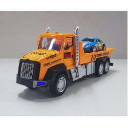 Miniatura Brinquedo Som e Luzes Caminhão plataforma carro azul 17cm