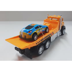 Miniatura Brinquedo Som e Luzes Caminhão plataforma carro azul 17cm