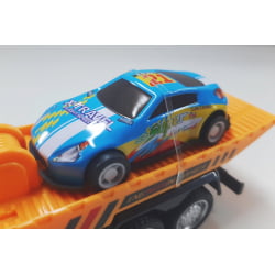 Miniatura Brinquedo Som e Luzes Caminhão plataforma carro azul 17cm