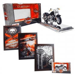 Kit 1 Quadro decorativo + 1 Miniatura 1/18 H-D 2004 FLSTFI Fat Boy Preto com caixa Harley-Davidson