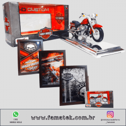 Kit 1 Quadro decorativo + 1 Miniatura 1/18 H-D 2004 FLSTFI Fat Boy Vermelho com caixa Harley-Davidson