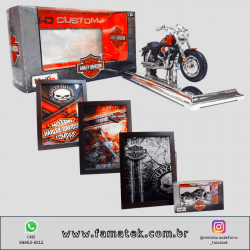 Kit 1 Quadro decorativo + 1 Miniatura 1/18 H-D 2009 FXSDFSE CVO Fat Bob Preto com caixa Harley-Davidson