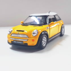  Miniatura de Ferro Mini Cooper S Amarelo Escala 1/28