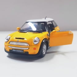  Miniatura de Ferro Mini Cooper S Amarelo Escala 1/28