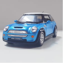  Miniatura de Ferro Mini Cooper S Azul Escala 1/28