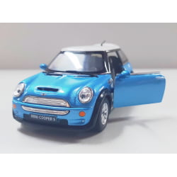  Miniatura de Ferro Mini Cooper S Azul Escala 1/28