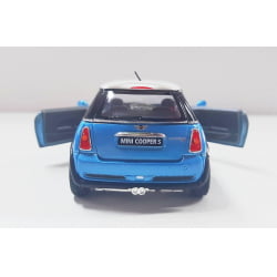  Miniatura de Ferro Mini Cooper S Azul Escala 1/28