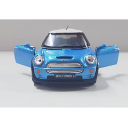  Miniatura de Ferro Mini Cooper S Azul Escala 1/28