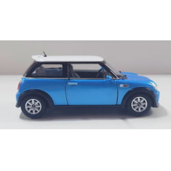  Miniatura de Ferro Mini Cooper S Azul Escala 1/28