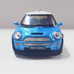  Miniatura de Ferro Mini Cooper S Azul Escala 1/28