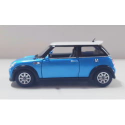  Miniatura de Ferro Mini Cooper S Azul Escala 1/28