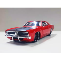 Mini 1/24 de Ferro 1969 Dodge Charger R/T Vermelho - Miniatura Escala 1/24