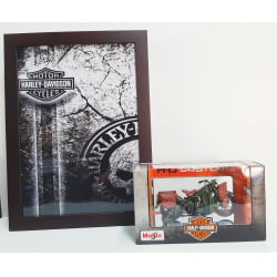 Kit 1 Quadro decorativo + 1 Miniatura 1/18 H-D 1942 WLA Flat Head Verde com caixa Harley-Davidson