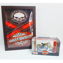 Kit 1 Quadro decorativo + 1 Miniatura 1/18 H-D 1953 74FL Hydra Glide Dourado com caixa Harley-Davidson