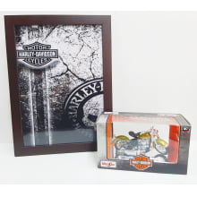 Kit 1 Quadro decorativo + 1 Miniatura 1/18 H-D 1953 74FL Hydra Glide Dourado com caixa Harley-Davidson