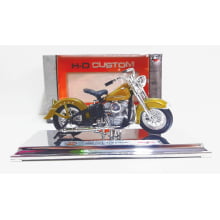 Kit 1 Quadro decorativo + 1 Miniatura 1/18 H-D 1953 74FL Hydra Glide Dourado com caixa Harley-Davidson