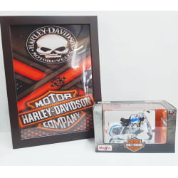 Kit 1 Quadro decorativo + 1 Miniatura 1/18 H-D 1958 FLH DUO Glide Azul com caixa Harley-Davidson