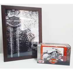 Kit 1 Quadro decorativo + 1 Miniatura 1/18 H-D 1966 FLH Electra Glide 66 Branco com caixa Harley-Davidson