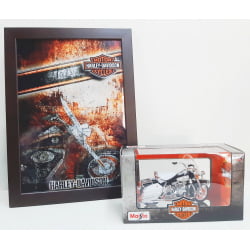 Kit 1 Quadro decorativo + 1 Miniatura 1/18 H-D 1966 FLH Electra Glide 66 Branco com caixa Harley-Davidson