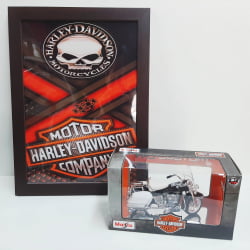 Kit 1 Quadro decorativo + 1 Miniatura 1/18 H-D 1968 FLH Electra Glide 68 Branco com caixa Harley-Davidson