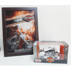 Kit 1 Quadro decorativo + 1 Miniatura 1/18 H-D 1968 FLH Electra Glide 68 Branco com caixa Harley-Davidson