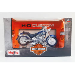 Kit 1 Quadro decorativo + 1 Miniatura 1/18 H-D 1998 FLSTF Fat Boy Azul com caixa Harley-Davidson