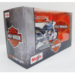 Kit 1 Quadro decorativo + 1 Miniatura 1/18 H-D 1998 FLSTF Fat Boy Azul com caixa Harley-Davidson