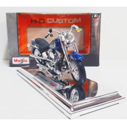 Kit 1 Quadro decorativo + 1 Miniatura 1/18 H-D 1998 FLSTF Fat Boy Azul com caixa Harley-Davidson