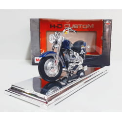 Kit 1 Quadro decorativo + 1 Miniatura 1/18 H-D 1998 FLSTF Fat Boy Azul com caixa Harley-Davidson