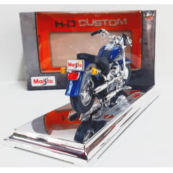 Kit 1 Quadro decorativo + 1 Miniatura 1/18 H-D 1998 FLSTF Fat Boy Azul com caixa Harley-Davidson