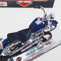 Kit 1 Quadro decorativo + 1 Miniatura 1/18 H-D 1998 FLSTF Fat Boy Azul com caixa Harley-Davidson