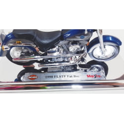 Kit 1 Quadro decorativo + 1 Miniatura 1/18 H-D 1998 FLSTF Fat Boy Azul com caixa Harley-Davidson