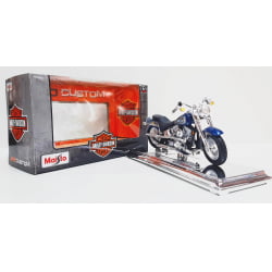 Kit 1 Quadro decorativo + 1 Miniatura 1/18 H-D 1998 FLSTF Fat Boy Azul com caixa Harley-Davidson