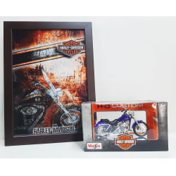 Kit 1 Quadro decorativo + 1 Miniatura 1/18 H-D 2000 FXDL Dyna Low Rider Roxo com caixa Harley-Davidson