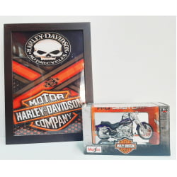 Kit 1 Quadro decorativo + 1 Miniatura 1/18 H-D 2001 FXSTS Springer Softail Roxo com caixa Harley-Davidson