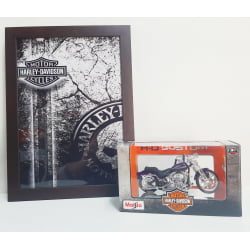 Kit 1 Quadro decorativo + 1 Miniatura 1/18 H-D 2001 FXSTS Springer Softail Roxo com caixa Harley-Davidson