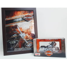 Kit 1 Quadro decorativo + 1 Miniatura 1/18 H-D 2002 FLTR Road Glide Prata com caixa Harley-Davidson