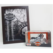 Kit 1 Quadro decorativo + 1 Miniatura 1/18 H-D 2002 FLTR Road Glide Prata com caixa Harley-Davidson