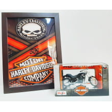 Kit 1 Quadro decorativo + 1 Miniatura 1/18 H-D 2002 FXSTB Night Train 02 Preto com caixa Harley-Davidson