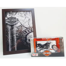 Kit 1 Quadro decorativo + 1 Miniatura 1/18 H-D 2002 FXSTB Night Train 02 Preto com caixa Harley-Davidson