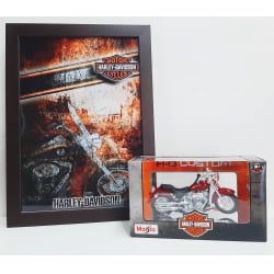 Kit 1 Quadro decorativo + 1 Miniatura 1/18 H-D 2004 FLSTFI Fat Boy Vermelho com caixa Harley-Davidson