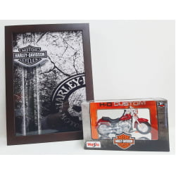 Kit 1 Quadro decorativo + 1 Miniatura 1/18 H-D 2004 FLSTFI Fat Boy Vermelho com caixa Harley-Davidson