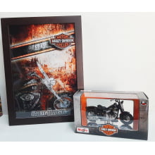 Kit 1 Quadro decorativo + 1 Miniatura 1/18 H-D 2008 FLSTSB Cross Bones Preto com caixa Harley-Davidson