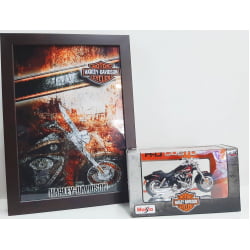 Kit 1 Quadro decorativo + 1 Miniatura 1/18 H-D 2009 FXSDFSE CVO Fat Bob Preto com caixa Harley-Davidson