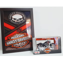 Kit 1 Quadro decorativo + 1 Miniatura 1/18 H-D 2009 FXSDFSE CVO Fat Bob Preto com caixa Harley-Davidson